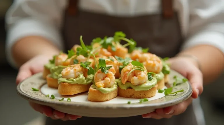 Crostini con crema di avocado e gamberi